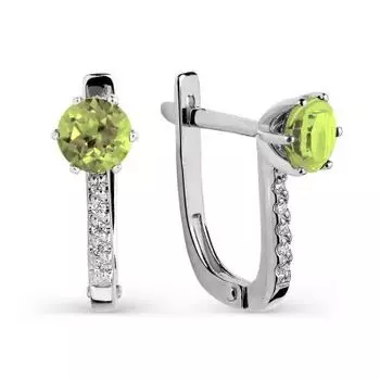 Серьги с хризолитами и фианитами Линии Любви