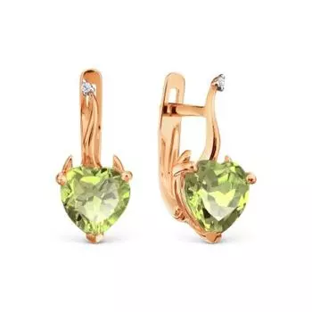 Серьги с хризолитами и фианитами Линии Любви