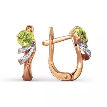 Серьги с хризолитами и фианитами Линии Любви