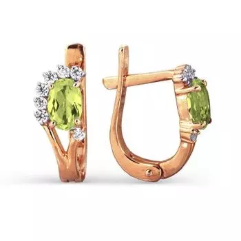 Серьги с хризолитами и фианитами Линии Любви