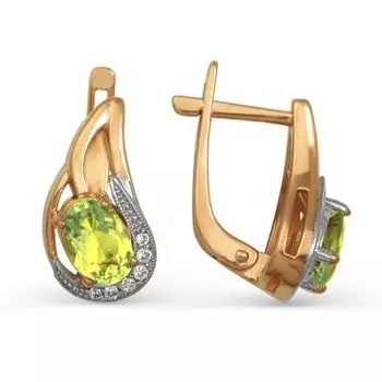 Серьги с хризолитами и фианитами Линии Любви