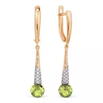 Серьги с хризолитами и фианитами Линии Любви