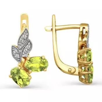 Серьги с хризолитами и фианитами Линии Любви