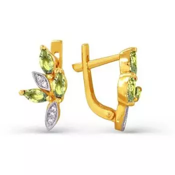 Серьги с хризолитами и фианитами Линии Любви