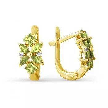 Серьги с хризолитами и фианитами Линии Любви