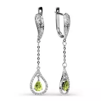 Серьги с хризолитами и фианитами Линии Любви