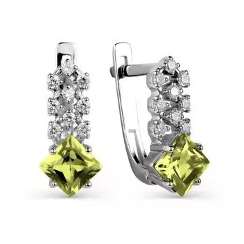 Серьги с хризолитами и фианитами Линии Любви