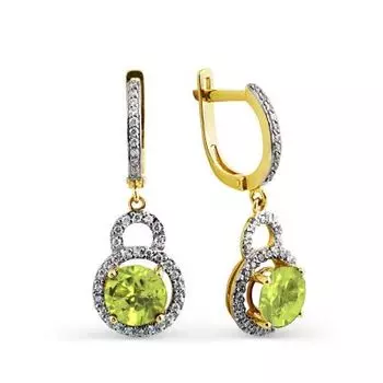 Серьги с хризолитами и фианитами Линии Любви