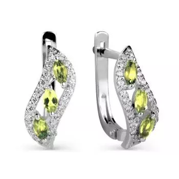 Серьги с хризолитами и фианитами Линии Любви