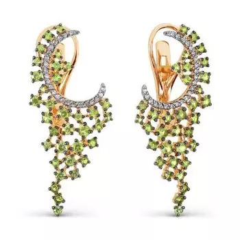 Серьги с хризолитами и фианитами Линии Любви