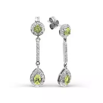 Серьги с хризолитами и фианитами Линии Любви