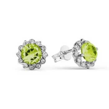 Серьги с хризолитами и фианитами Линии Любви