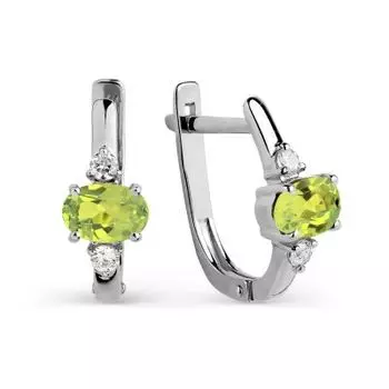 Серьги с хризолитами и фианитами Линии Любви