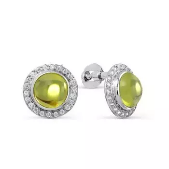 Серьги с хризолитами и фианитами Линии Любви