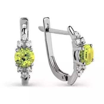 Серьги с хризолитами и фианитами Линии Любви