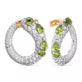 Серьги с хризолитами и фианитами Линии Любви