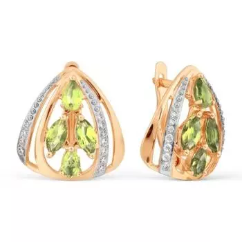 Серьги с хризолитами и фианитами Линии Любви