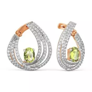 Серьги с хризолитами и фианитами Линии Любви