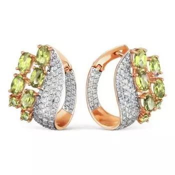 Серьги с хризолитами и фианитами Линии Любви