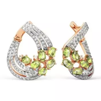 Серьги с хризолитами и фианитами Линии Любви