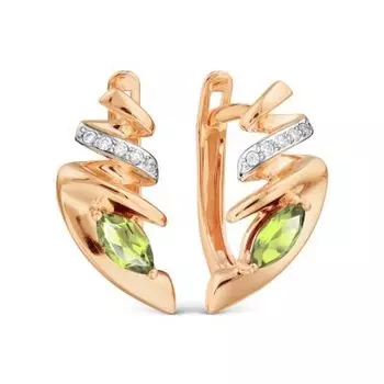 Серьги с хризолитами и фианитами Линии Любви
