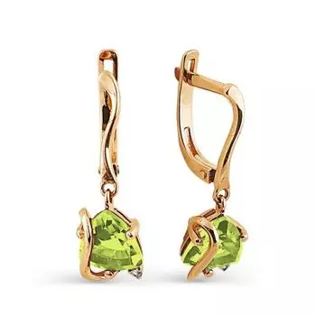 Серьги с хризолитами и фианитами Линии Любви