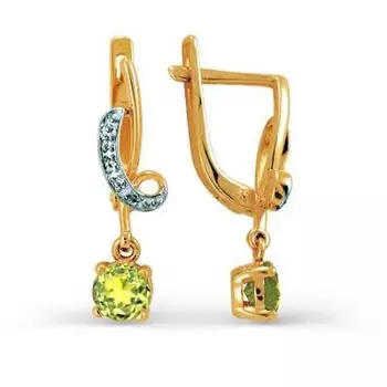 Серьги с хризолитами и фианитами Линии Любви