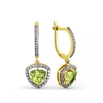 Серьги с хризолитами и фианитами Линии Любви