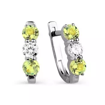 Серьги с хризолитами и фианитами Линии Любви