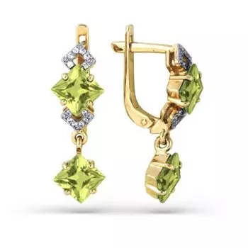 Серьги с хризолитами и фианитами Линии Любви