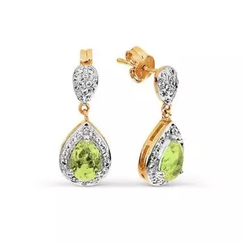 Серьги с хризолитами и фианитами Линии Любви