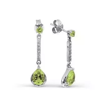 Серьги с хризолитами и фианитами Линии Любви