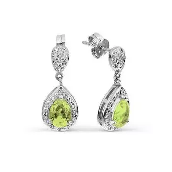 Серьги с хризолитами и фианитами Линии Любви