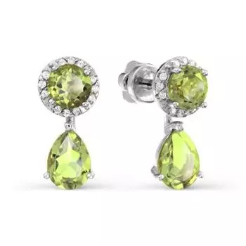 Серьги с хризолитами и фианитами Линии Любви