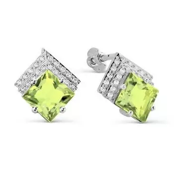 Серьги с хризолитами и фианитами Линии Любви