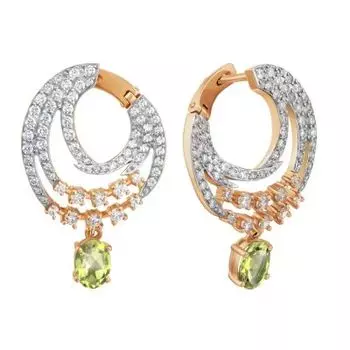 Серьги с хризолитами и фианитами Линии Любви