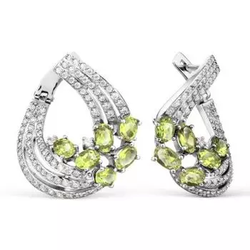 Серьги с хризолитами и фианитами Линии Любви