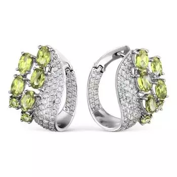 Серьги с хризолитами и фианитами Линии Любви