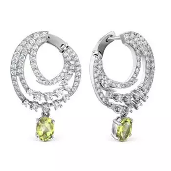 Серьги с хризолитами и фианитами Линии Любви