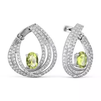 Серьги с хризолитами и фианитами Линии Любви