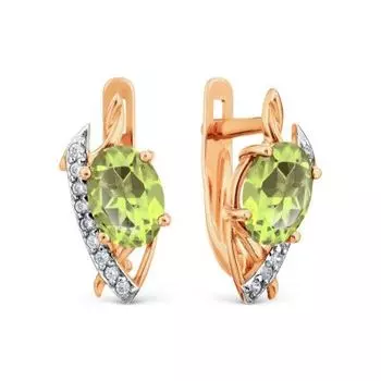 Серьги с хризолитами и фианитами Линии Любви