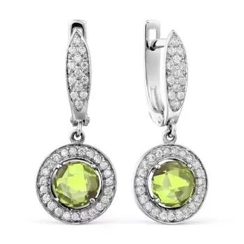 Серьги с хризолитами и фианитами Линии Любви