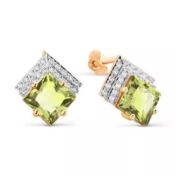 Серьги с хризолитами и фианитами Линии Любви