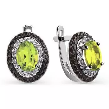 Серьги с хризолитами и фианитами Линии Любви