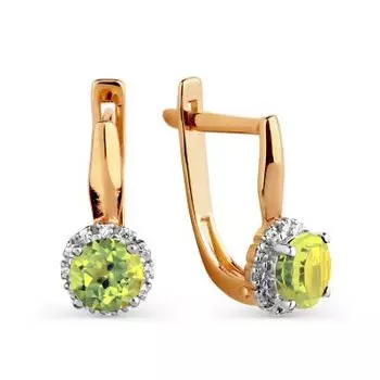 Серьги с хризолитами и фианитами Линии Любви