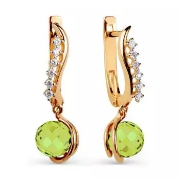 Серьги с хризолитами и фианитами Линии Любви