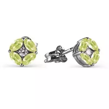 Серьги с хризолитами и фианитами Линии Любви