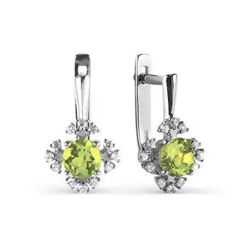 Серьги с хризолитами и фианитами Линии Любви