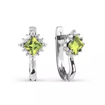 Серьги с хризолитами и фианитами Линии Любви