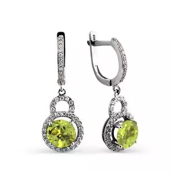 Серьги с хризолитами и фианитами Линии Любви